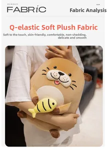 Close-up of plush otter doll holding a yellow fish, showing soft elastic velvet texture