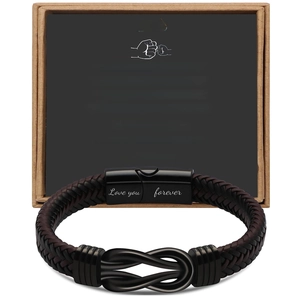 Men's black woven leather bracelet with magnetic clasp and uncle greeting gift box