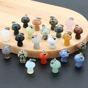 Mini Mushroom Shape Natural Stone Pendant For DIY Jewelry Making Polished Crystal Agate Charm With Metal Clasp For Necklaces Women