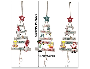 Detailed view of wooden Christmas tree ornaments with bells and dimension markings