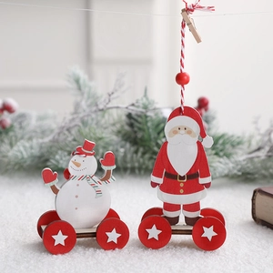 Christmas Wooden Ornaments Santa Claus Snowman Cart Tree Hanging Decoration Festive Desktop Ornament Holiday Home Decor
