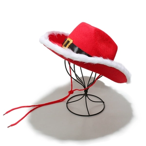 Cappello da cowboy di Babbo Natale rosso con bordo in pelliccia bianca e fibbia d'oro