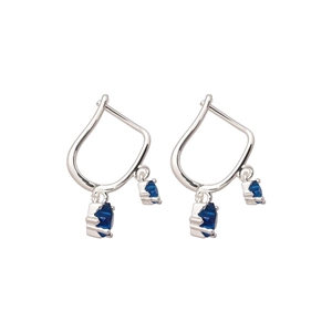 Elegant silver star earrings with blue zircon stones and sleek geometric hook design