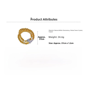 Detailed size chart for the yellow and purple chalcedony beaded bracelet, 37cm length