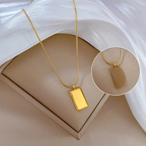 Minimalist titanium steel gold bar necklace with GOLD and Prosperity engravings