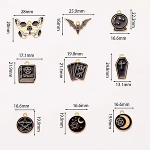 Gothic skull butterfly and tarot pendant set for Halloween DIY jewelry making