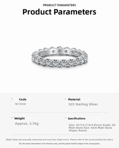 Detail view of 925 sterling silver eternity band featuring 3mm round 5A cubic zirconia stones