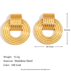 Classic 18K gold plated stainless steel multi-layer hoop earrings with dimensions