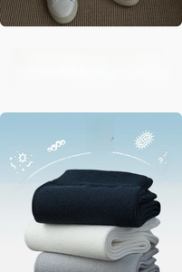 Detail view of anti-odor 10A antibacterial cotton socks in black, white, and grey colors