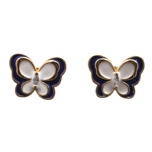 Blue and white butterfly stud earrings in gold finish with sparkling center stone