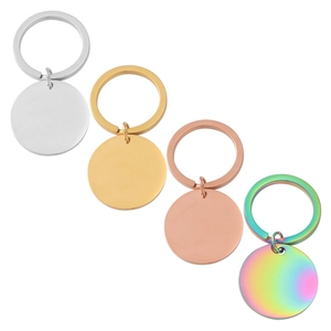 Polished round stainless steel keychains in silver, gold, rose gold and rainbow colors