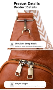 Detailsicht der braunen Ledertasche mit Bronzebeschlägen und Fischgräten-Webband