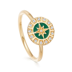 18k gold plated 925 silver ring with green enamel star and white zircon halo
