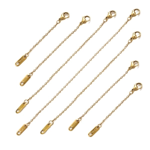 Set of seven gold stainless steel extender chains with lobster clasps and oval links
