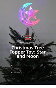 Luminous star and moon Christmas tree topper with multicolored LED gradient lighting