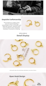 Detail view of 18K gold plated copper hoop earring clasp for DIY jewelry making
