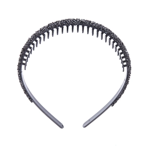 Non-slip black headband with teeth and sparkling rhinestone crystals for women hair