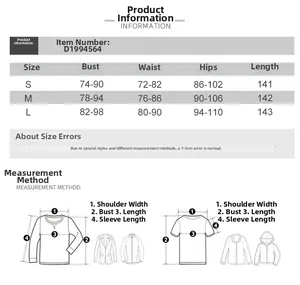Size chart for backless lace maxi dress D1994564 with measurements for S M and L