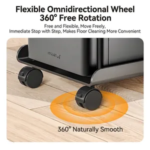 Adjustable desktop PC host stand with lockable swivel wheels on a light wood floor