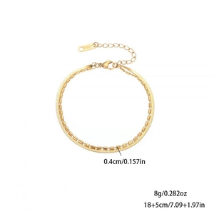 Double-layered 18k gold snake chain and bead bracelet in durable stainless steel