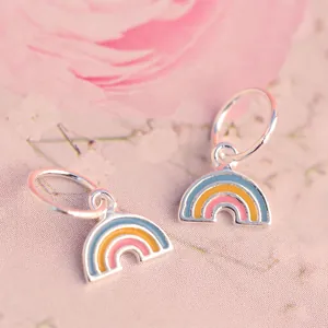 Cute S925 silver rainbow pendant with colorful enamel for DIY jewelry making