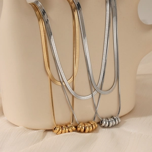 Minimalist double layer stainless steel snake chain necklace in gold and silver finish