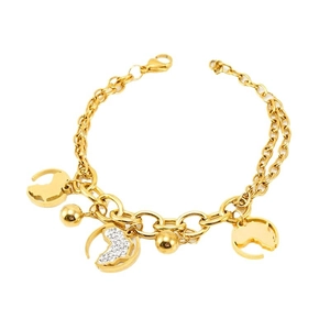 Bracelet multicouche en acier inoxydable plaqué or 18K avec carte Afrique et perles