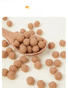 Macro shot of miniature lifelike brown meatballs with textured surface in a wooden spoon