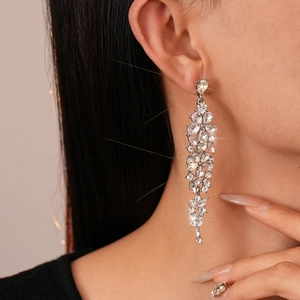Elegant long tassel earrings with sparkling diamond flowers for formal evening occasions