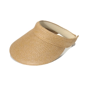 Straw open top sun hat for women in natural raffia with woven visor for UV protection