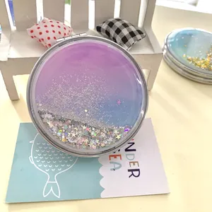 Folding Makeup Mirror Portable Round Quicksand Liquid Glitter Star Double Sided Pocket Travel Beauty Vanity Tool
