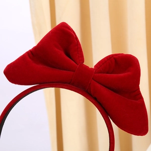 Chic red velvet headband with oversized bow, sweet vintage style hair accessory for women