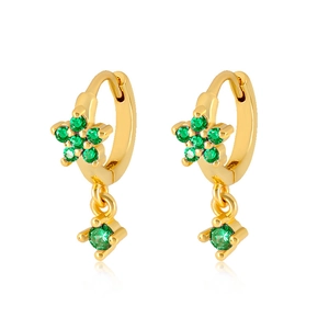 Minimalist gold S925 sterling silver earrings with green zircon star and round pendant
