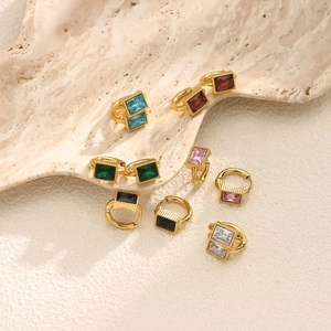 Rectangle zircon drop earrings in 18K gold plated stainless steel, multiple color set