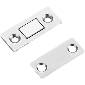 Punch-free magnetic cabinet door catch with stainless steel plate and silver finish
