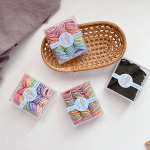 Korean Style Candy Color Elastic Hair Ties For Kids Girls Handmade Fabric Hair Ropes Boxed Soft Hair Accessories