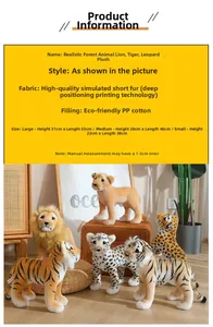 Detail of plush animal toys featuring lifelike lion and leopard in a cozy home setting