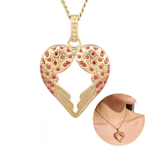 Collana Con Ciondolo Cuore Ali Di Angelo In Acciaio Inossidabile Strass Rossi Placcato Oro Gioielli Di Moda Per Donna