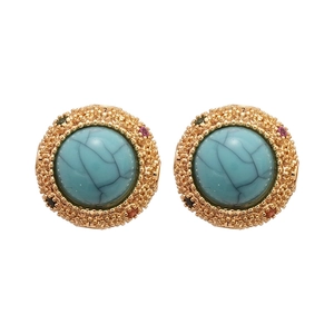 Exquisite 18k gold plated turquoise stud earrings with vintage beaded texture for women
