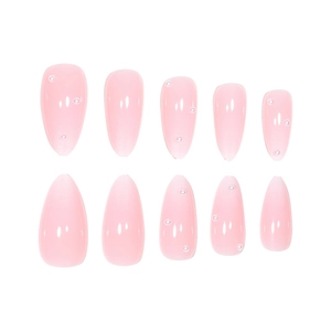 Faux ongles amande rose avec perles et fini gel dégradé, ensemble de 10 pièces élégantes