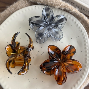 French vintage leopard flower hair claw clips set including translucent brown tortoiseshell