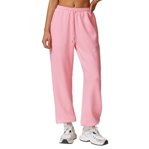 Damen rosa High-Waist Jogginghose mit Kordelzug und weitem, geradem Beinschnitt