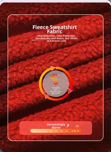 Detail of red polar fleece fabric for sweatshirt showing warmth and thermal texture