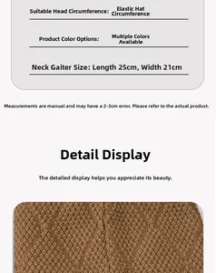 Brown knitted neck warmer detail with 25x21cm dimensions and wave texture pattern
