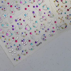 3D holographic nail art stickers with colorful gemstones and star heart patterns Co-413