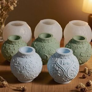 DIY silicone molds and finished snowflake embossed spherical resin candle holders