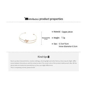 Detailed specs of the gold double-layer flower bangle with zircon inlays and measurements