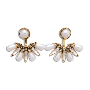Boucles d'oreilles baroques dorées en forme d'éventail avec perles et strass