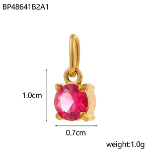 Detailed view of red gemstone pendant with size specs 1.0cm by 0.7cm and 1.0g weight