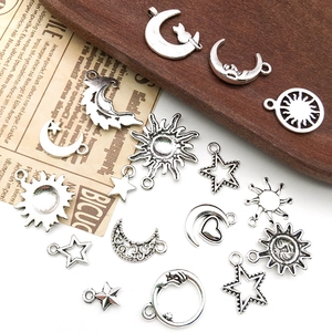 Vintage silver alloy sun moon and star charms for DIY jewelry making and necklaces